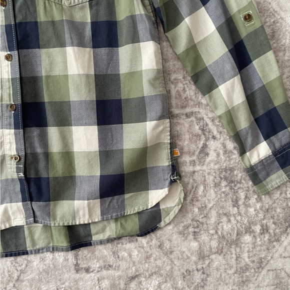 Carhartt Women’s Plaid Button Front Long Sleeve Shirt Roll Tab Sleeves Medium - Picture 4 of 11